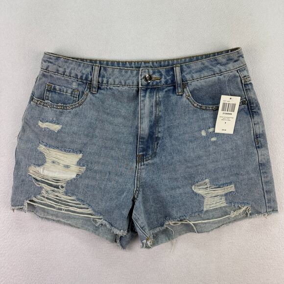 Hot Topic Blue Jean Shorts with Skull Embroidery - Picture 2 of 11